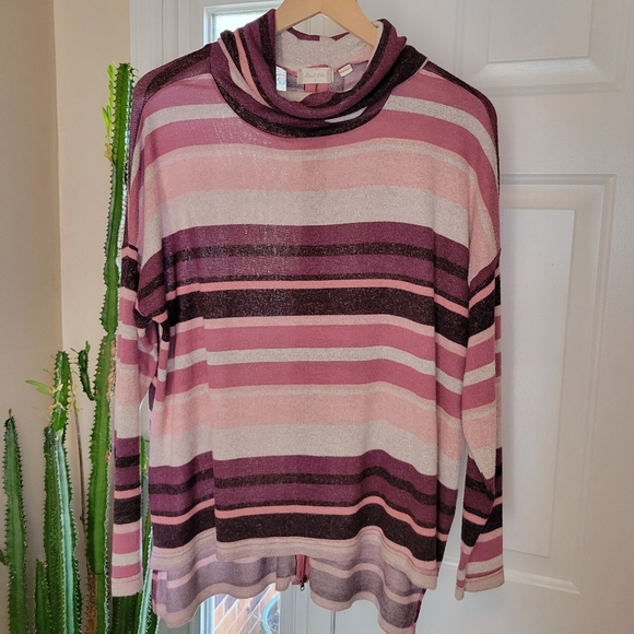Altar'd State Sweaters - Altar'd State Oversized Cowl Neck Knit Zip Back Striped Top, Size Womens S